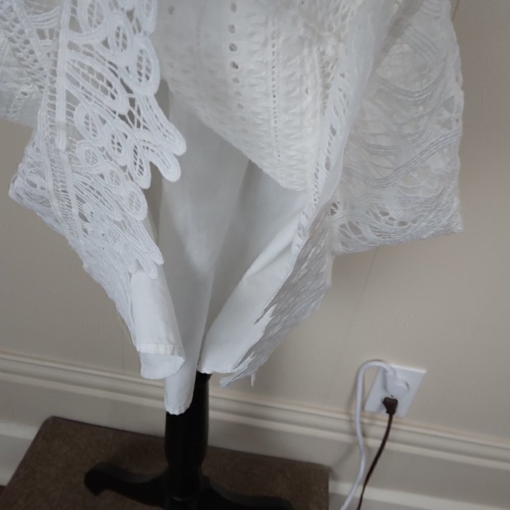 Talbots | White Cotton Lace  Patterned Flared Skirt |  Size 4 - Picture 8 of 10